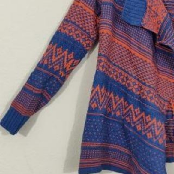 Blue and Orange Southwestern Print Draped Cardigan - Picture 4 of 6